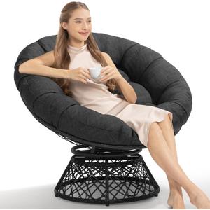 Bme 40" Ergonomic Wicker Papasan Chair (Onyx Stone - Black Base)