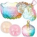 Tioncy 3 Pcs Large Body Powder Puff and Container Powder Container with Puff Crystal Case Soft Washable Reusable Velour Face Body Glitter Wet Dry Makeup (Chic,Colorful)