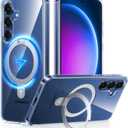TORRAS Magnetic Stand for Samsung Galaxy S25 Case, [Compatible with MagSafe] [Military Grade Drop Tested] Shockproof Ring Translucent Slim Protective Phone Case for S25 Case Ostand, Clear