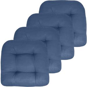 Sweet Home Collection Patio Cushions Outdoor Chair Pads Premium Comfortable Thick Fiber Fill Tufted 19" x 19" Seat Cover, 4 Count (Pack of 1), Blue