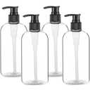 4 x Empty Plastic Pump Bottles Dispenser 4 Pack 16oz/500ml Portable Clear BPA-Free Cylinder Shampoo Lotion Hand Pump Bottle Durable Refillable Containers