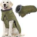 Fragralley Dog Coat Large, Waterproof Dog Jacket with Warm Fleece Lining, Adjustable Reflective Dogs Winter Coat, Turtleneck Pet Coats for Cold Weather (ArmyGreen XXXL)