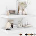 Fun Memories Floating Shelves - 2 Pack 12 Inch Deep Rustic Wooden Wall Shelves - Extra Deeper & Thicker Wall Mounted Storage Shelf for Living Room, Kitchen, Farmhouse - 24" W x 12" D x 1.5" H - White