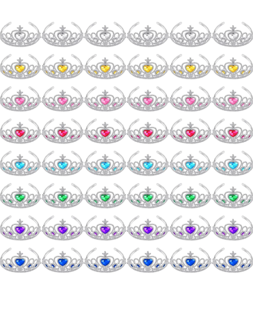 48 Pcs Tiara Crown Set Princess Dress up Costume Party Favor Girls Plastic Crown Birthday Supplies Cosplay Accessory