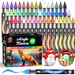 TBC The Best Crafts Acrylic Paint Markers, 48 Colors Water-Based Paint Pens for Art and Craft Projects, Multi-Surface Use on Fabric, Glass, Wood, Stone, Metal, Ceramic, Canvas, Rock