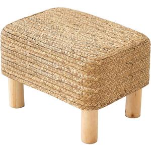 Ottoman Foot Stool Rectangular Footrest Natural Seagrass Footstool with Wooden Legs Hand Weave Multifunctional Modern Dressing Stool, Sofa Side Table for Bedroom for Living Room (Nature)