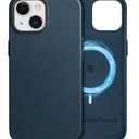 SHIELDON Genuine Leather Case for iPhone 15 2023, Magnetic Wireless Charging Slim Non-Slip Anti-Scratch Shock-Absorbent Phone Case Cover with Metal Buttons Compatible with iPhone 15 6.1" - Navy Blue