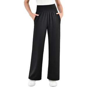 SINOPHANT Wide Leg Yoga Pants for Women Casual Loose Sweatpants High Waist Palazzo Lounge Pajama with Pockets Black XL 32inch