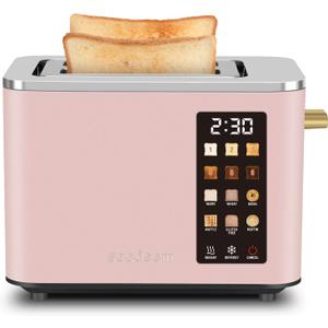 SEEDEEM Toaster 2 Slice, Touch Control Screen, Smart Stainless Toaster, 6 Shade Setting, 6 Bread Selection, Countdown, Removable Crumb Tray, 900W, Peach Pink (9.4*6.3*7.3)