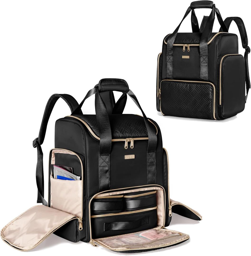 Large Makeup Backpack with 3 Clear Makeup Bags, Double Layers Professional Makeup Travel Case with Brushes Storage Section for Makeup Artists (Black)