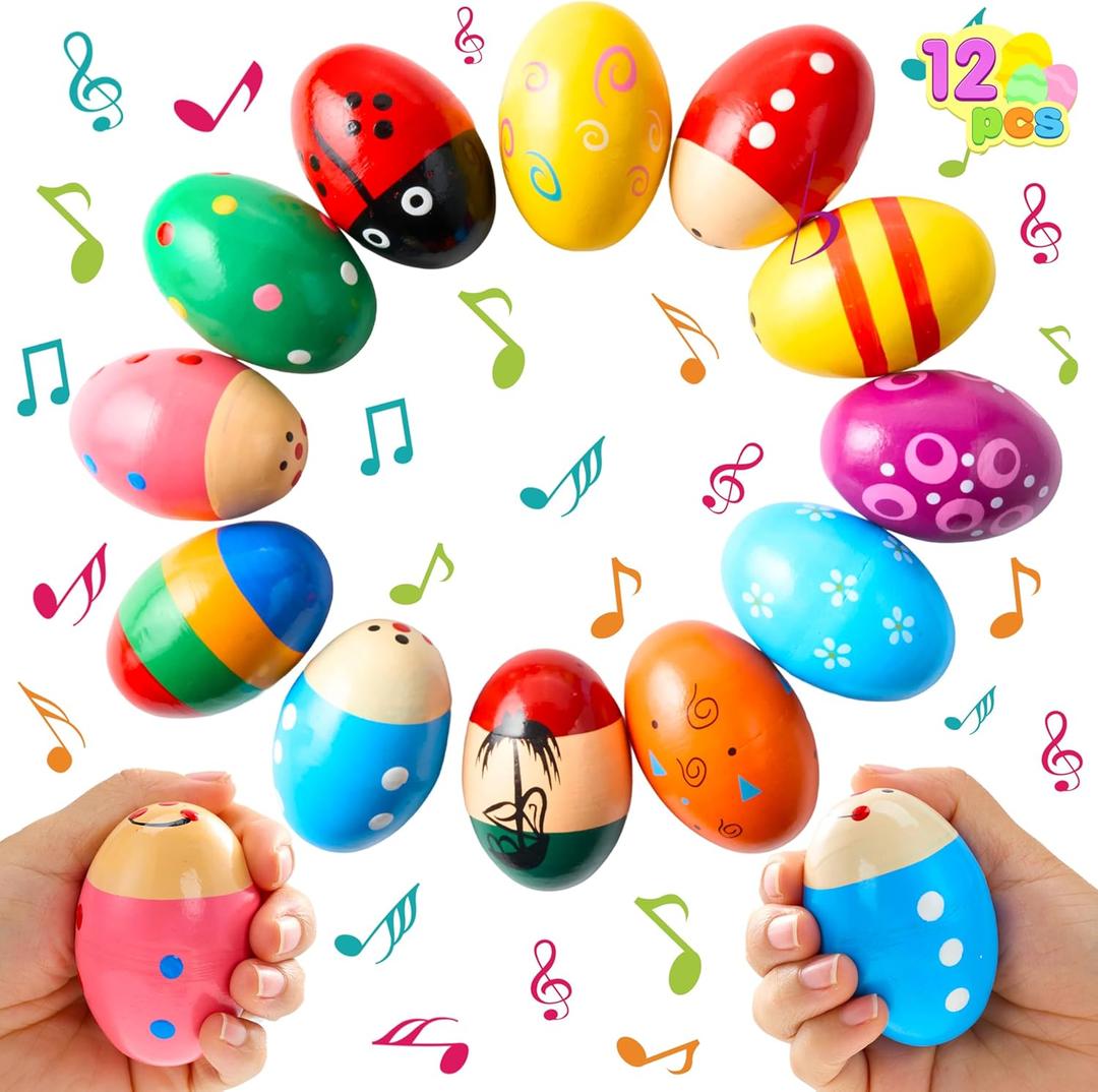 JOYIN 12 Packs 1.9''*2.7" Wooden Egg Shakers Maracas Percussion Musical for Party Favors, Classroom Prize Supplies, Musical Instrument, Basket Stuffers Fillers, Easter Hunt