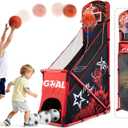 Basketball Arcade Game for Kids: Foldable Basketball Hoop Set with Soccer Goal- Portable Indoor Outdoor Sports Play Toy- Gift for Ages 3-12 Boys Girls- Air Pump and 3 Balls Included