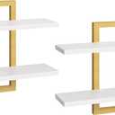 HOOBRO Floating Shelves, 15 Inch Wall Shelf Set of 2, Wall Mounted Storage Shelves 2-Tier, Hanging Bathroom Shelves, for Living Room, Bedroom, Bathroom, Kitchen, White and Gold DW32BJ01