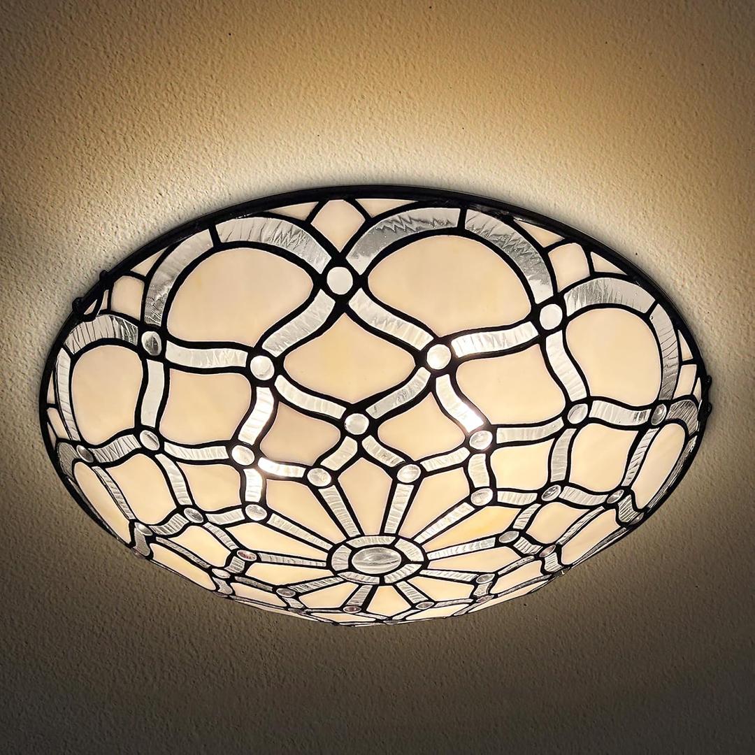 ARTZONE Tiffany Ceiling Lights, Stained Glass Ceiling Light 3-Lights 16 Inch Tiffany Flush Mount Ceiling Light for Bedroom Dining Living Room Entryway Foyer