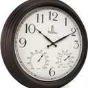 Outdoor Clocks for Patio Large Waterproof with Thermometer - Black 18 inch Indoor Outdoor Clock with Temperature and Humidity for Wall - Weatherproof, Accurate & Easy to Read for Pool, Patio & Garden (Brushed Oil Black)