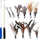 Cat Toys - No Chemical Dyeing Cat Feather Toys for Indoor Cats - Include Cat Wand and Natural Feather Refills