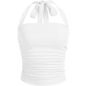 SOLY HUX Women's Ruched Halter Y2K Crop Tops Tie Back Sleeveless Slim Fit Cami Tops (Medium, Plain White)