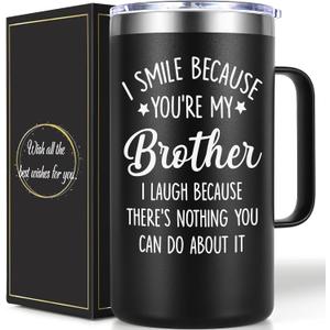 Lifecapido Brother Gifts from Sister, I Smile Because Youre My Brother 20 oz Insulated Coffee Mug, Christmas Birthday Gifts for Brothers, Black
