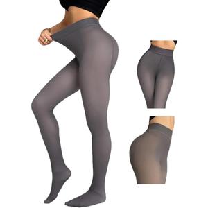 CHICME Womens Thick Fleece Lined Transparent Tights High Waist Elasticity Thermal Pantyhose Faux Sheer Warm Leggings (One Size, C-1pack, Gray, T.f. (40f-60f))