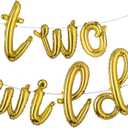 16 inch Multicolor Two Wild Balloons Banner for Boys Girls 2nd Birthday Jungle Safari Theme baby shower Party Supplies Decorations (L TWO WILD Gold)