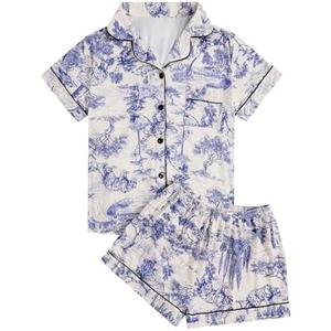 Floerns Women's Floral Pajamas Notch Collar Print Sleepwear Two Piece Pajama Set, Large