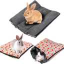 Bunny Bed for Rabbit Cage, Reversible Dual Sided Bunny Bed Mat for Winter & Summer, 13.8x15.8 inch (27.5x15.8inch Unfolded) Washable Fleece Guinea Pig Hideaway Hut Rabbit Bed