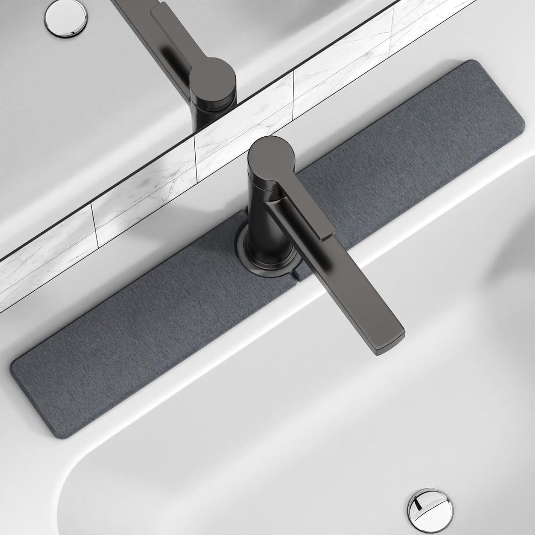 23.6" x 4" Stone Faucet Mat for Kitchen Sink, Quick Drying Diatomite Sink Tray, Faucet Sink Splash Guard for Prevents Moisture Buildup (Dark Gray)