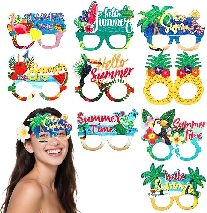 Wecoe 9pcs Hawaiian Party Glasses Beach Party Eyewear Felt Print Party Glasses - Summer Pool Beach Luau Party Sunglasses Tropical Decor