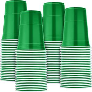 Mimorou 200 Pack Plastic Cups Bulk for Christmas Thanksgiving Party 16 oz Disposable Cups Stackable Plastic Beverage Drinking Tumblers for Wedding Birthday Bachelor Baby Shower Picnic Party(Green)