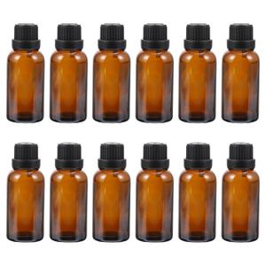 Uonlytech 12Pcs Essential Oil Bottles, 15ml Amber Glass Bottle with Orifice Reducer Refillable Liquid Dispenser for Oil Blends Perfumes Lab Chemicals (0.5 Ounces, Coffee)