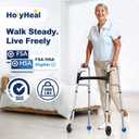 Folding Walker with 2 Precut Tennis Balls, Lightweight Walkers for Seniors with Wheels, Support Up to 350 lbs, Height Adjustable Standard Compact Walker & Ski Glides