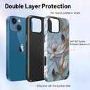 for iPhone 15 Case, Stained Glass Floral Flower Vintage Design Cover, Elegant Glossy Aesthetic Hybrid 2-Layer Hard Shell Shockproof Phone Case for Girls Women 6.1", Blue Flowers