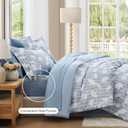 BLOOMHAVEN Full Comforter Set -7 Pieces Blue Floral Comforter Set for All Seasons, Bed in a Bag Full with Botanical Flowers Comforter, Sheets, Pillowcases & Shams