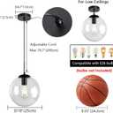 Modern Globe Pendant Light, 10" Mid Century Chandelier, Black Hanging Lights Fixtures with Clear Glass for Kitchen Island Dining Room Bedroom Hallway Foyer, Adjustable Height
