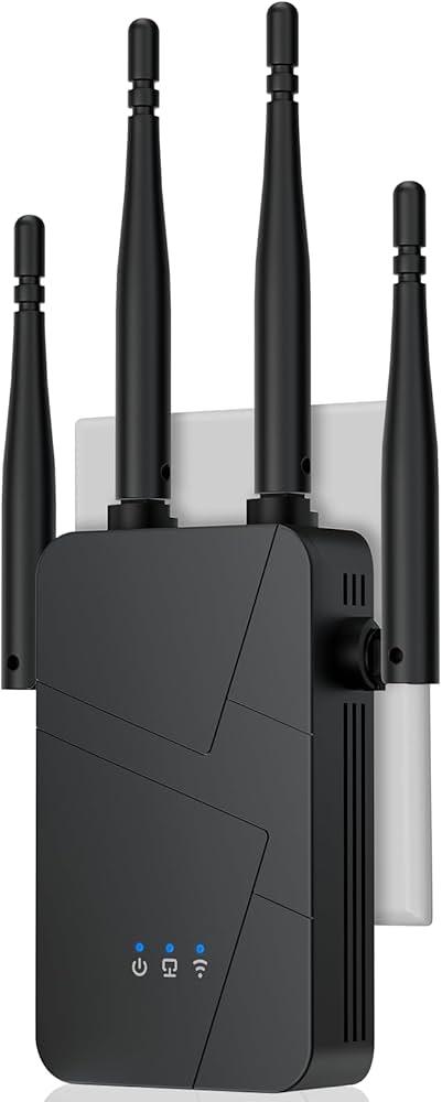 WiFi Range Extender, Dual Band 2.4G and 5G Wireless Repeater, 300Mbps Signal Booster with 4 Antennas, White, Indoor Portable, Black