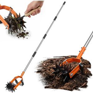 Rotary Cultivator Garden Tool, 2-in-1 Weeder & Soil Aerator with Detachable Weed Knife,73" Adjustable Stainless Handle, Dual-Function Rotary Tiller for Lawn Care, Reseed Grass, Soil Mixing