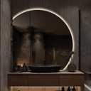 Niccy Half Moon LED Mirror for Bathroom, 28" Semi Backlit Frameless Makeup Mirror with Light, Anti-Fog, Shatter-Proof, 3 Colors, Smart Vanity Mirror