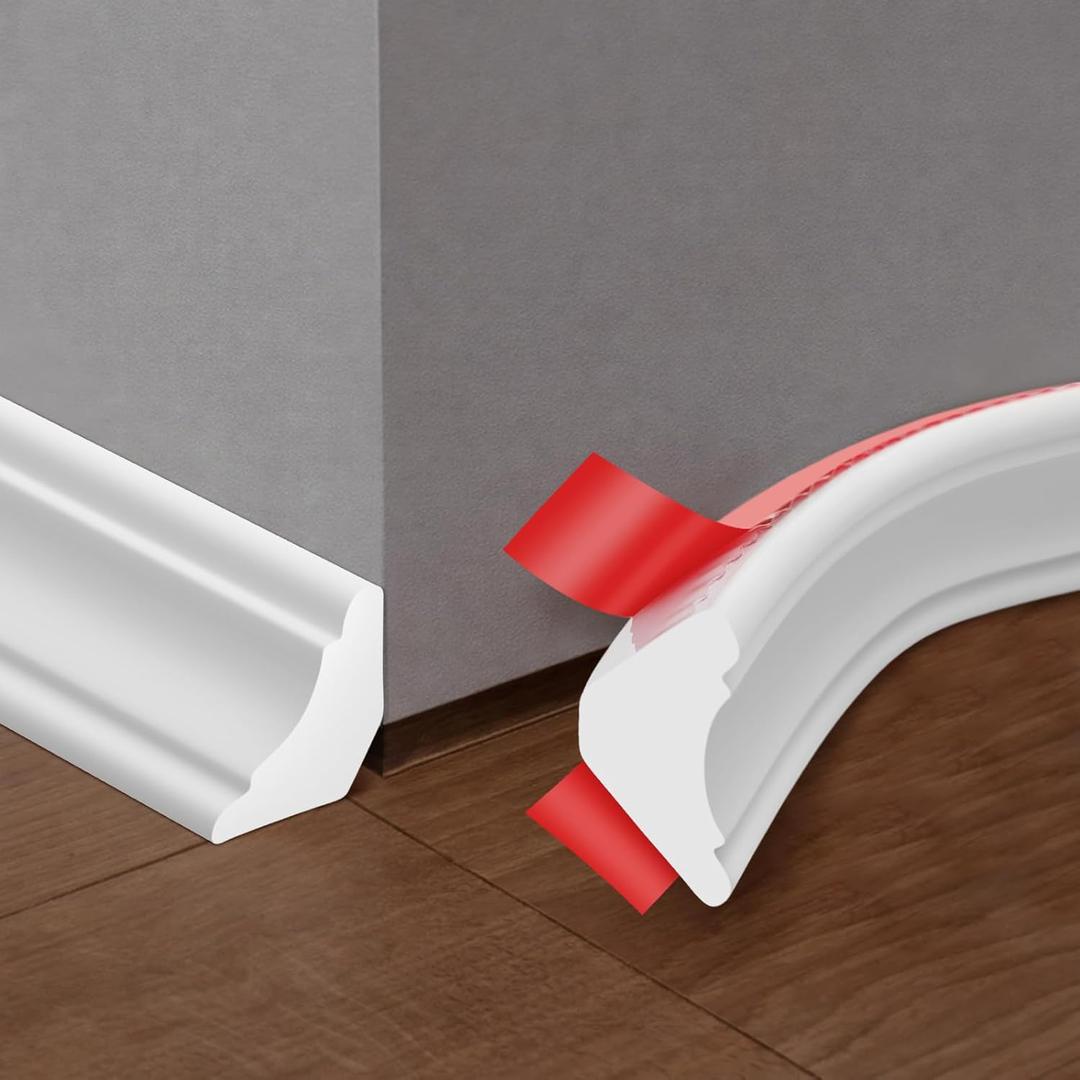 Frienda 16.4 ft X 4/5 Inch Peel and Stick Baseboard Molding Trim Flexible Self-Adhesive Wall Base Moulding Trim Quarter Round Caulk Strip TPE Protector Floor Edges Bathroom Kitchen Countertop