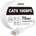 Jadaol Cat 6 Ethernet Cable 75 ft, 10Gbps Support Cat8 Cat7 Network, Flat RJ45 LAN Patch Cable, High-Speed Wired Internet Cable for Router, Modem, Switch, Gaming Consoles, PC, Streaming Devices, White