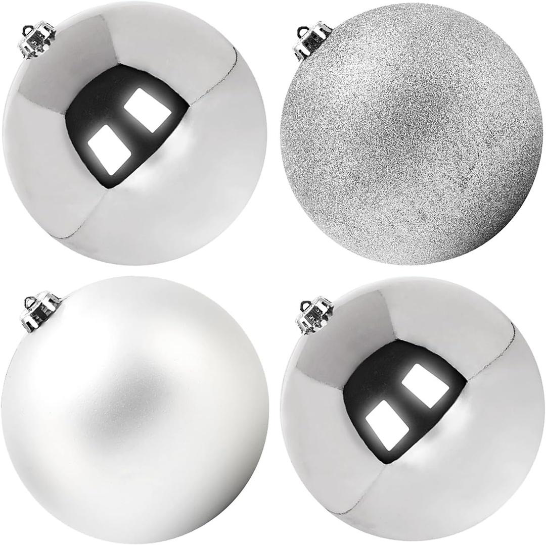 Benjia Extra Large Size Outdoor Christmas Ornaments, Oversized Huge Big Shatterproof Xmas Christmas Plastic Balls for Outside Lawn Yard Tree Hanging Decorations (8"/200mm, Silver, 4 Packs)