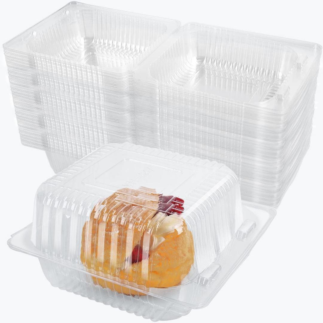 AQSXO 200 Pcs Clear Plastic Take out Containers,Disposable Clamshell Dessert Container with Lid, for Salads, Pasta, Sandwiches (5x4.7x2.8 in).