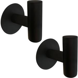 Matte Black Adhesive Wall Hooks 2 Packs, Heavy Duty Sticky Towel Hooks for Bathroom Kitchen Door, Wall Mounted Stick on Hook for Coat Towels Keys Robe (Black)