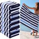 EBOOT 7 Pieces 100% Cotton Pool Beach Towels 30 x 70 Inch Cabana Stripe Oversized Basics Turkish Pool Bath for Hotel Swimming Bathroom(Navy & Sky Blue Stripe)