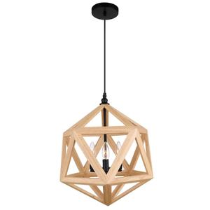 CWI Lighting Lante 3 Light Pendant with Black & Wood Finish 9945P17-3-101