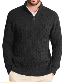 Kallspin Men's Quarter Zip Sweater Pullover Pure Cotton Cable Knit Long Sleeve Business Casual Knitwear ,Size 3XL
