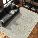 4x6 Area Rug for Bedroom Beside Rug, Laundry Room, Entryway, Kitchen, Washable Non-Slip Low Pile Ultra Soft Stain Resistant Carpet (Beige Blue)