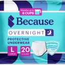 Because Overnight Absorbency Pull Ups - Adult Disposable Incontinence Underwear, Extra Absorbent Nighttime Briefs for Men and Women, White, Large, 20 Count