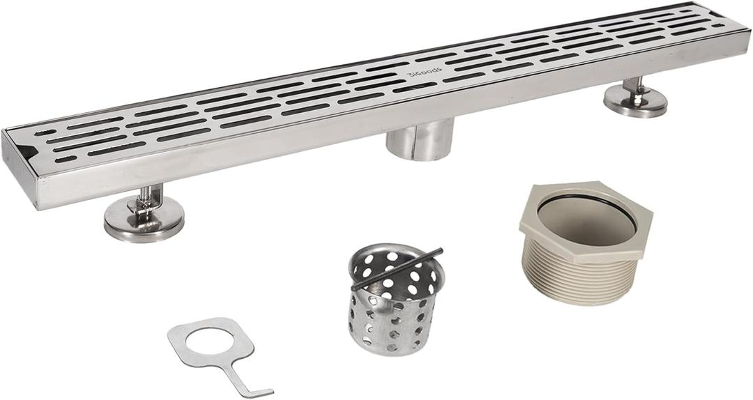 Linear Shower Drain 24 Inch, Long Floor Drain, 304 Stainless Steel, Fast Drainage Speed, Equipped with A Filter for Debris and Hair, Patterned Drain Cover