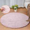 Pink Washable Fluffy Rugs for Bedroom Small Circle Faux Rabbit Shag Fur Area Rugs for Living Room Nursery Round Rug 3ft Rug