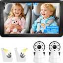 2Kids Baby Car Camera Dual Monitor – 7 Inch Display with Two Rear Facing Car Seat Cameras, 1080P HD Night Vision IRCUT, USB Powered Plug and Play Backseat Baby Monitor for Infant & Toddler Safety